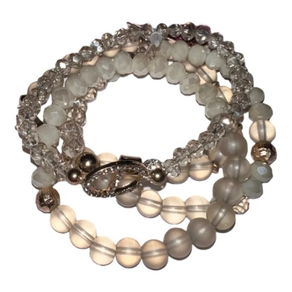 Off White/Smoky Beaded Four Strand Stretchy Gem/Charm Bracelet. - Picture 4 of 4